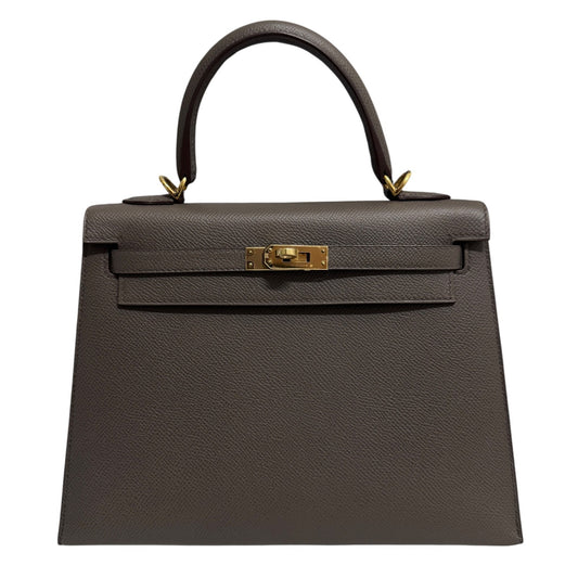 Hermes Kelly 25 Sellier Etain Gray Gris Epsom Leather Gold Hardware
