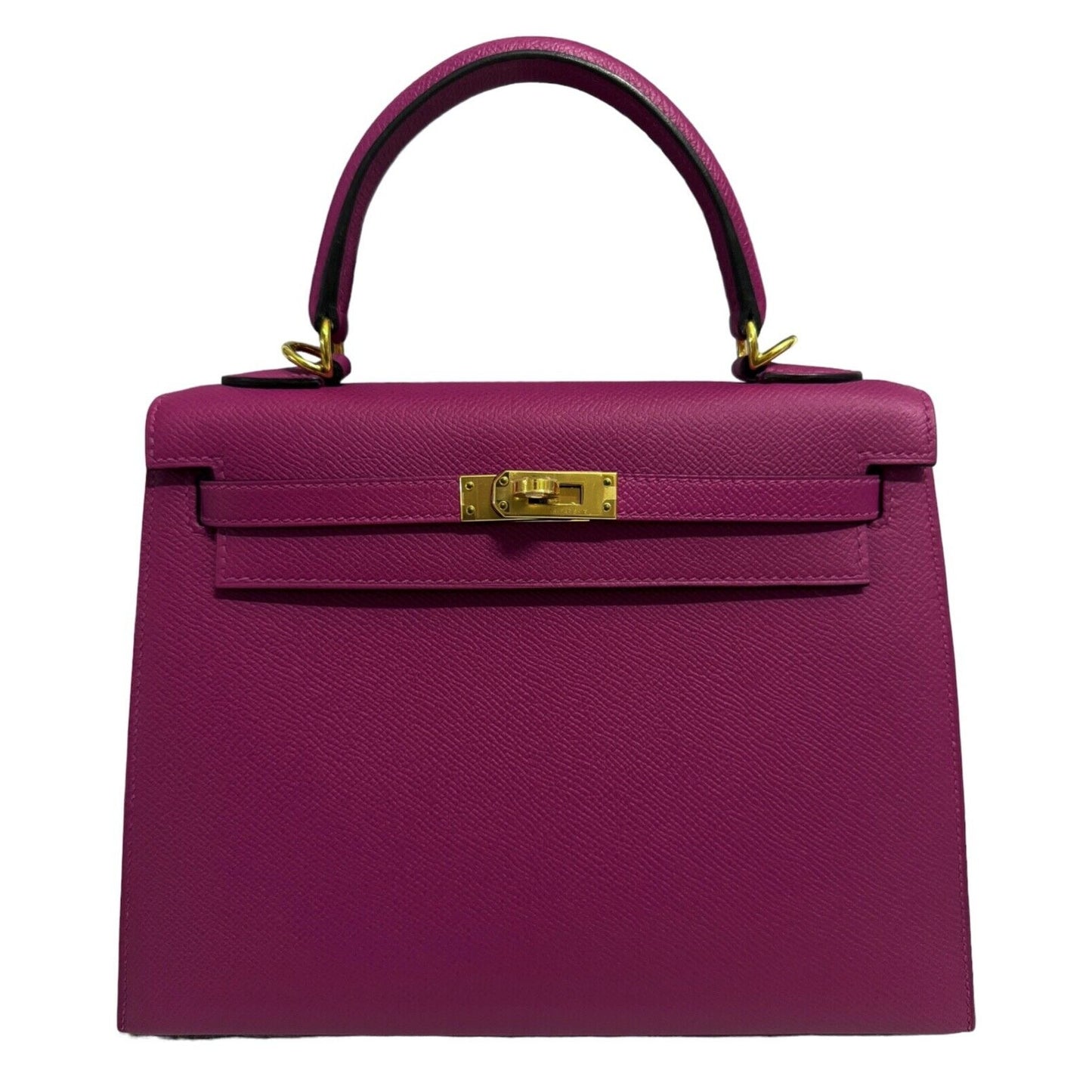 Hermes Kelly 25 Sellier Rose Pourpre Pink Purple Epsom Leather Gold Hardware