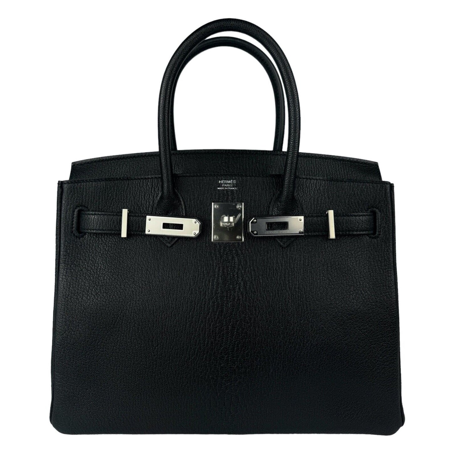 Hermes Birkin 30 Black Noir Chèvre Coromandel Leather Palladium Hardware RARE