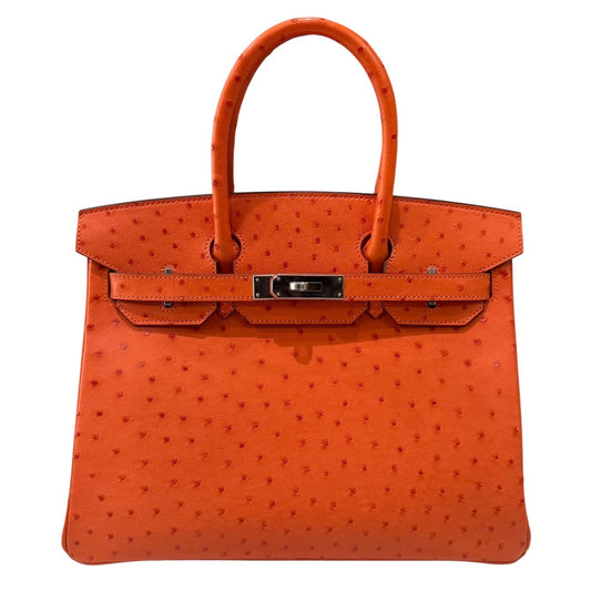 Hermes Birkin 30 Ostrich Tangerine Orange Leather Palladium Hardware RARE
