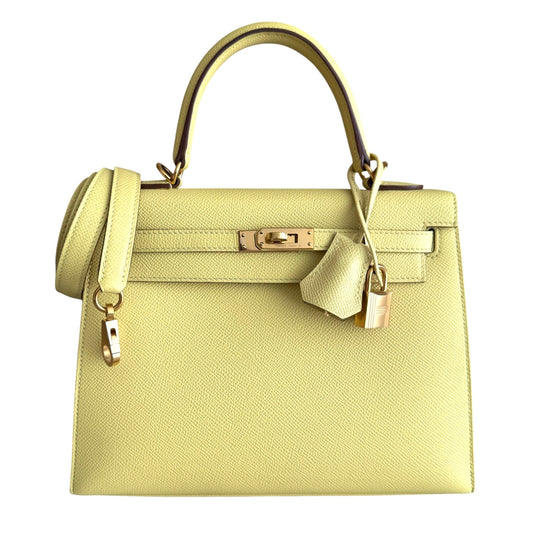 Hermes Kelly 25 Sellier Jaune Poussin Yellow Epsom Leather Gold Hardware