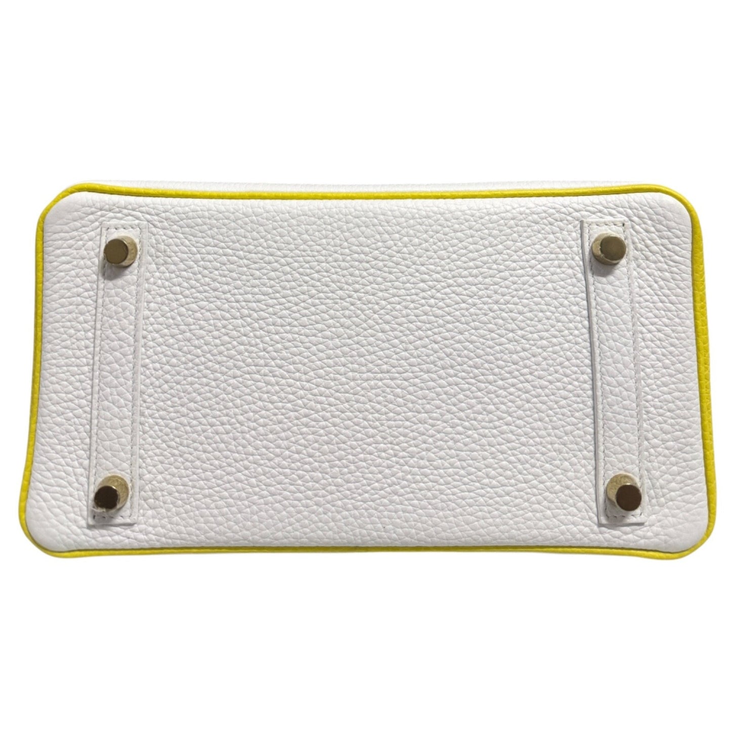 Hermes Birkin 25 Special Order White & Lime Yellow Leather Brushed Gold Hardware