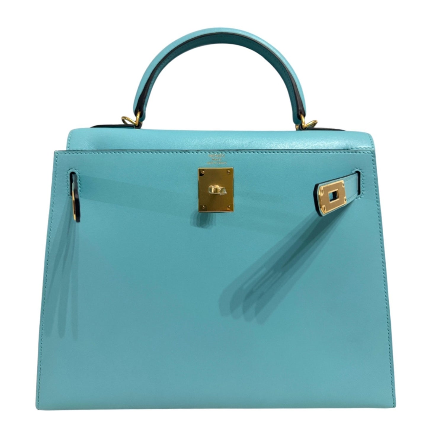 Hermes Kelly 28 Sellier Blue Atoll Tiffany Blue Tadelakt Leather Gold Hardware