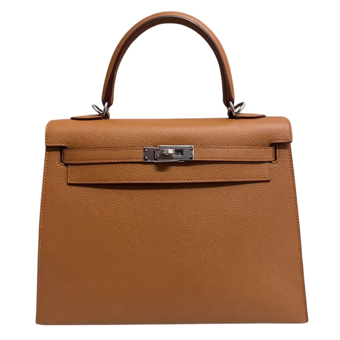 Hermes Kelly 25 Sellier Verso Gold Tan Jaune Ambre Epsom Leather Palladium HWR