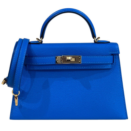 Hermes Kelly Mini 20 Blue Hydra Chevre Leather Gold Hardware RARE