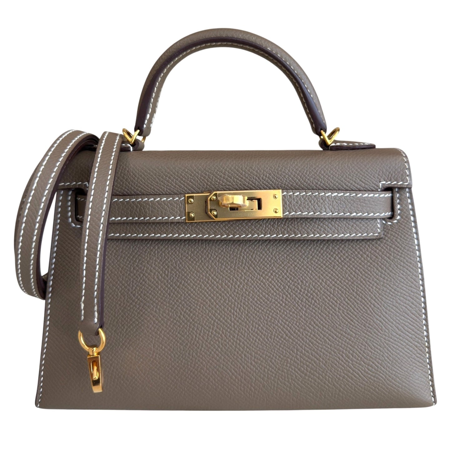 Hermes Kelly Mini 20 Etoupe Gray Epsom Leather Gold Hardware