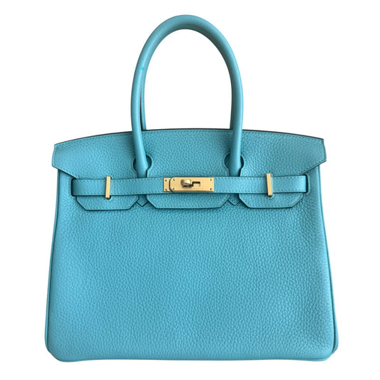 Hermes Birkin 30 Blue Saint Cyr Bleu Togo Leather Gold Hardware Rare
