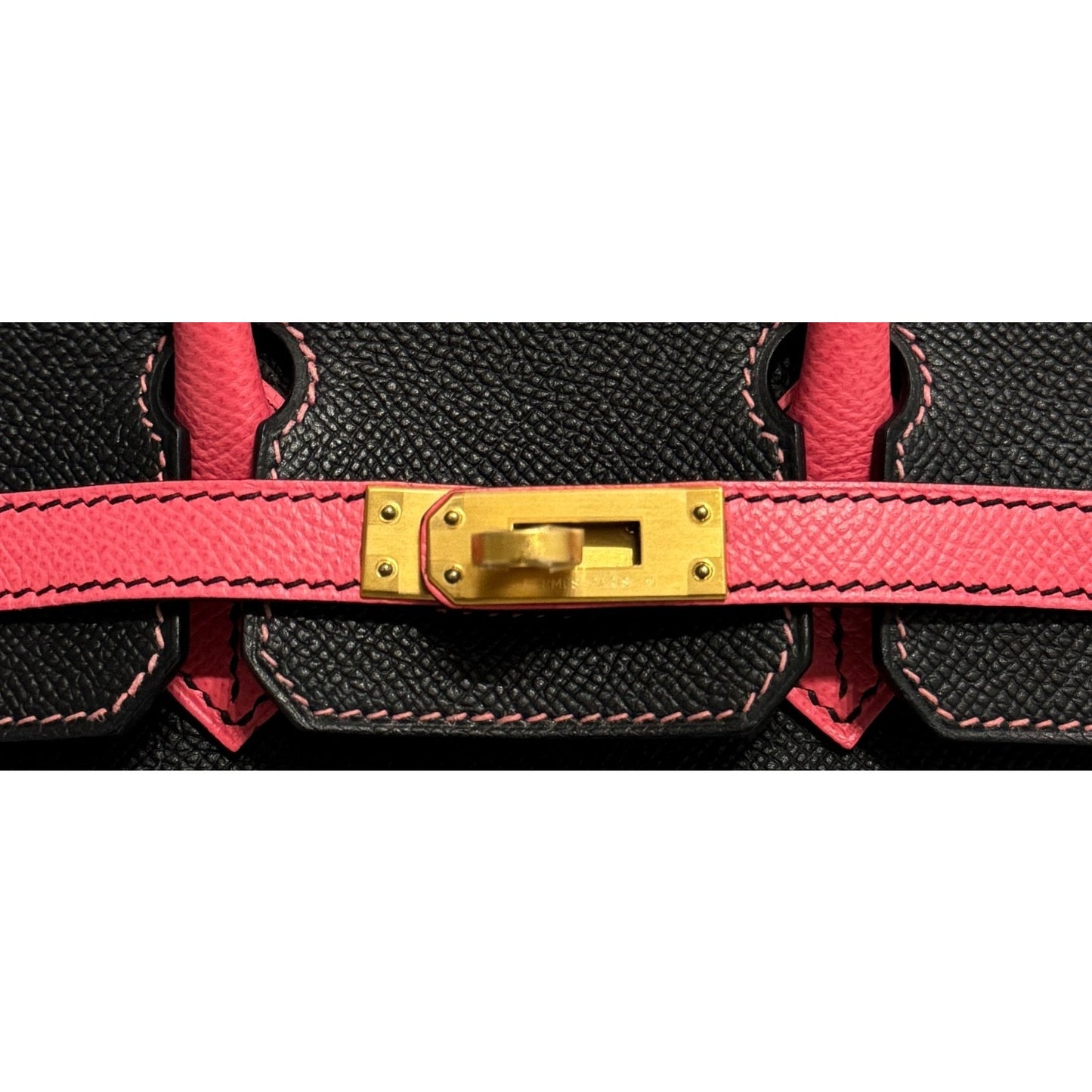 Hermes Birkin 25 Special Order Black & Rose Azalee Epsom Leather Brushed Gold