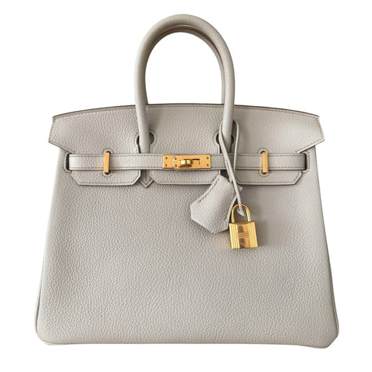 Hermes Birkin 25 Beton Beige Cream Togo Leather Gold Hardware