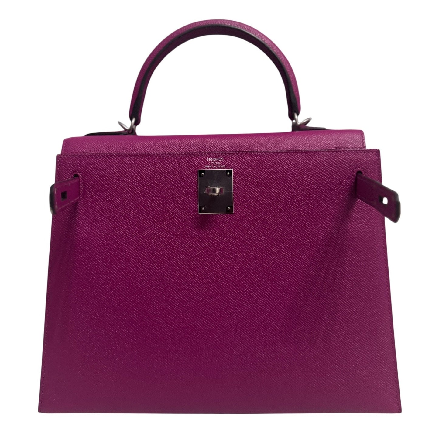 Hermes Kelly 28 Sellier Rose Pourpre Pink Purple Epsom Leather Palladium