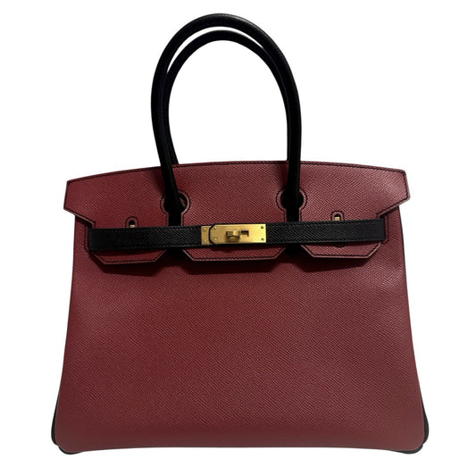 Hermes Birkin 30 Special Order Black Rouge H Red Epsom Brushed Gold Hardware
