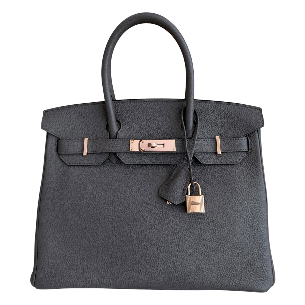 Hermes Birkin 30 Gris Eteain Gray Togo Leather Rose Gold Hardware Handbag RARE