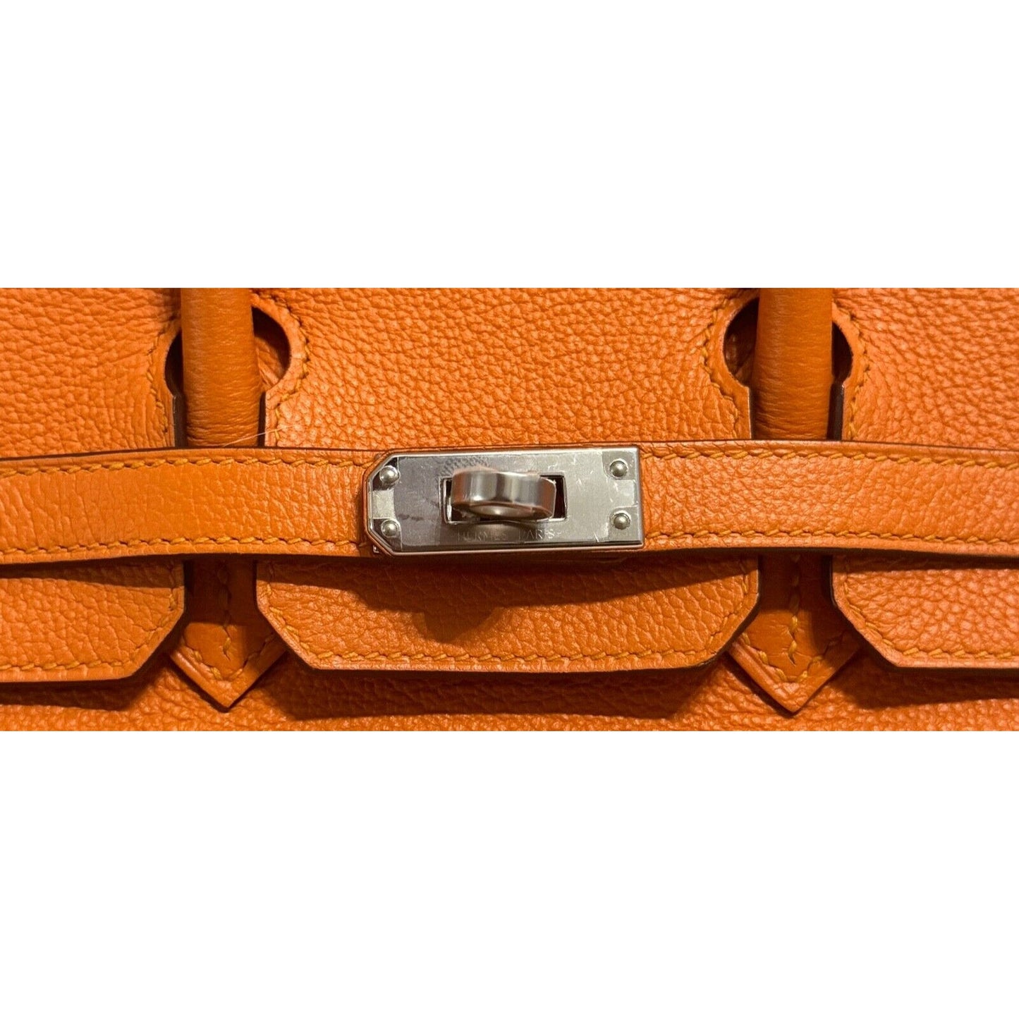 Hermes Birkin 25 Orange Leather Palladium Hardware Handbag