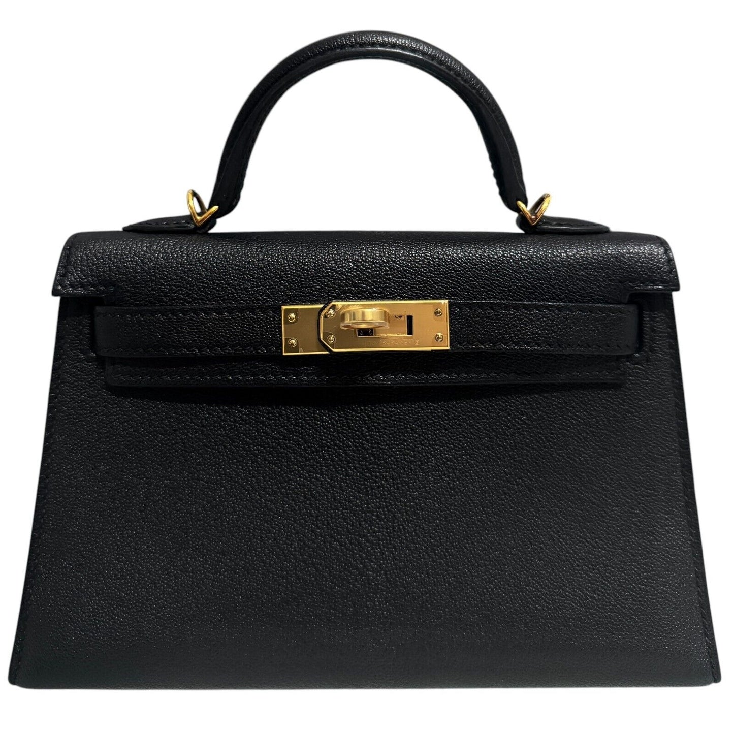 Hermes Kelly Mini 20 Black Noir Chevre Leather Gold Hardware