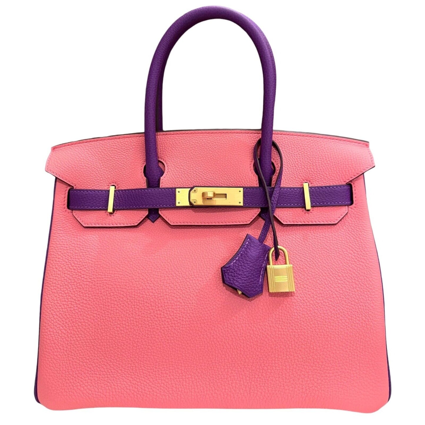 Hermes Birkin 30 Special Order Pink Rose Lipstick & Anemone Purple Brushed Gold