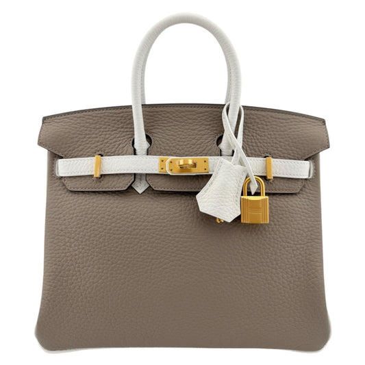 Hermes Birkin 25 Special Order Gris Tourterelle White Gray Leather Brushed Gold