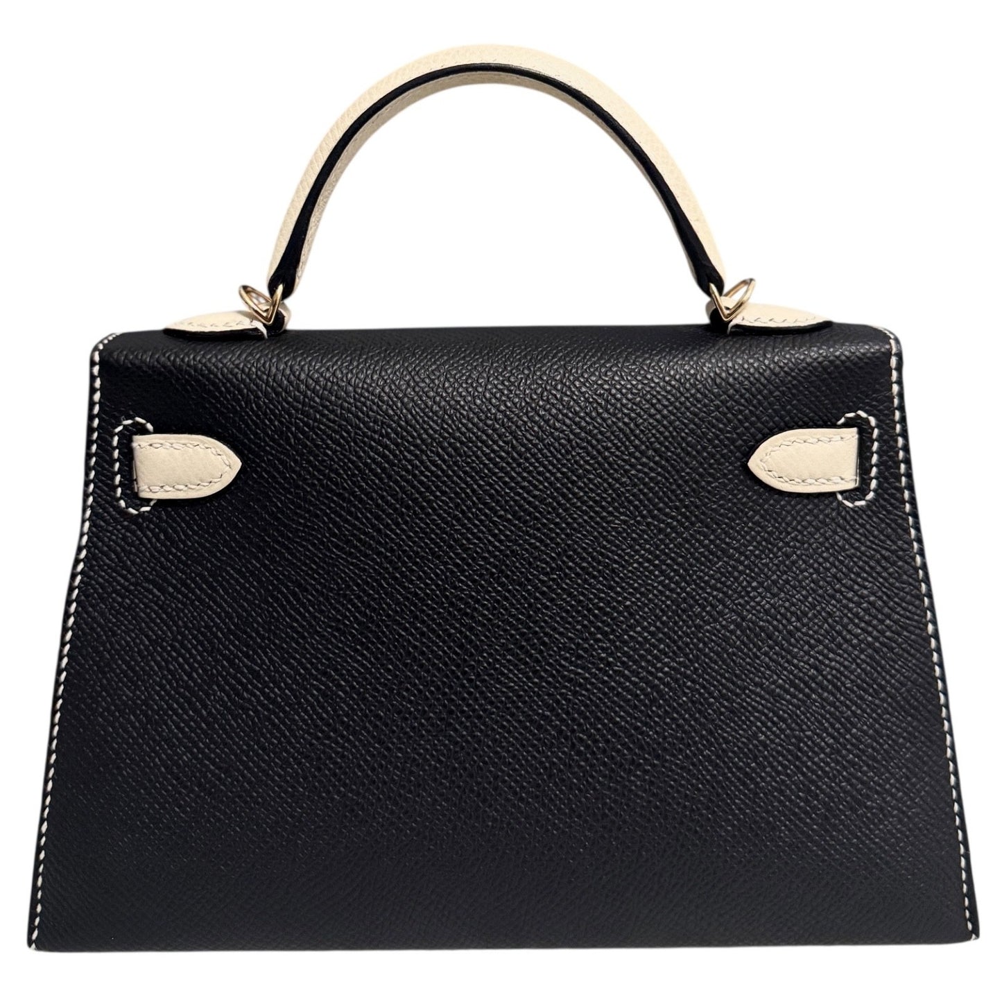 Hermes Kelly Mini 20 Special Order Black & Craie Epsom Leather Permabrass HWR