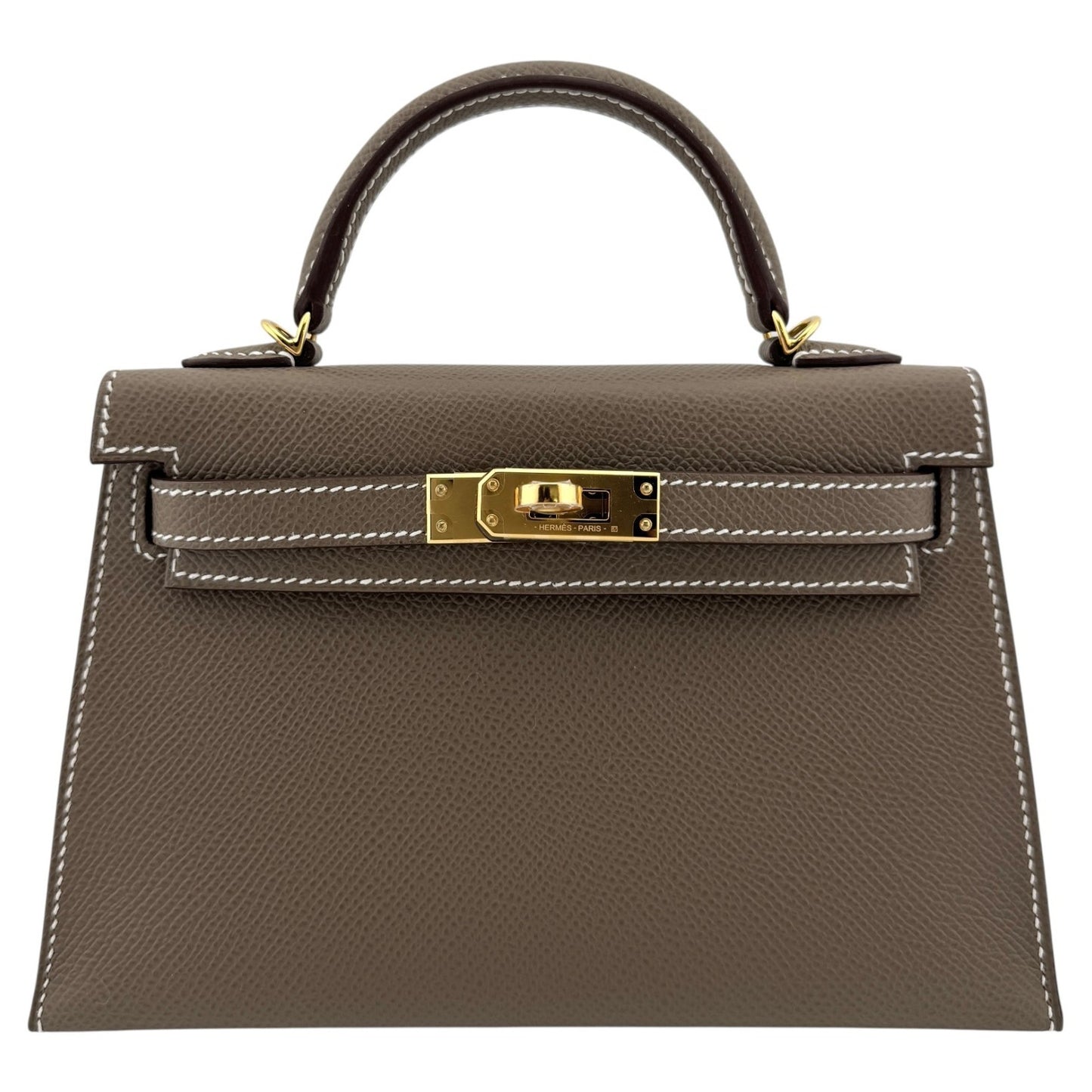 Hermes Kelly Mini 20 Etoupe Gray Epsom Leather Gold Hardware