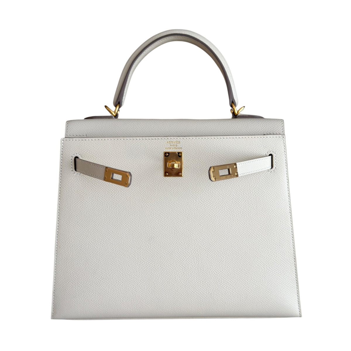 Hermes Kelly 25 Sellier Craie White Epsom Leather Gold Hardware