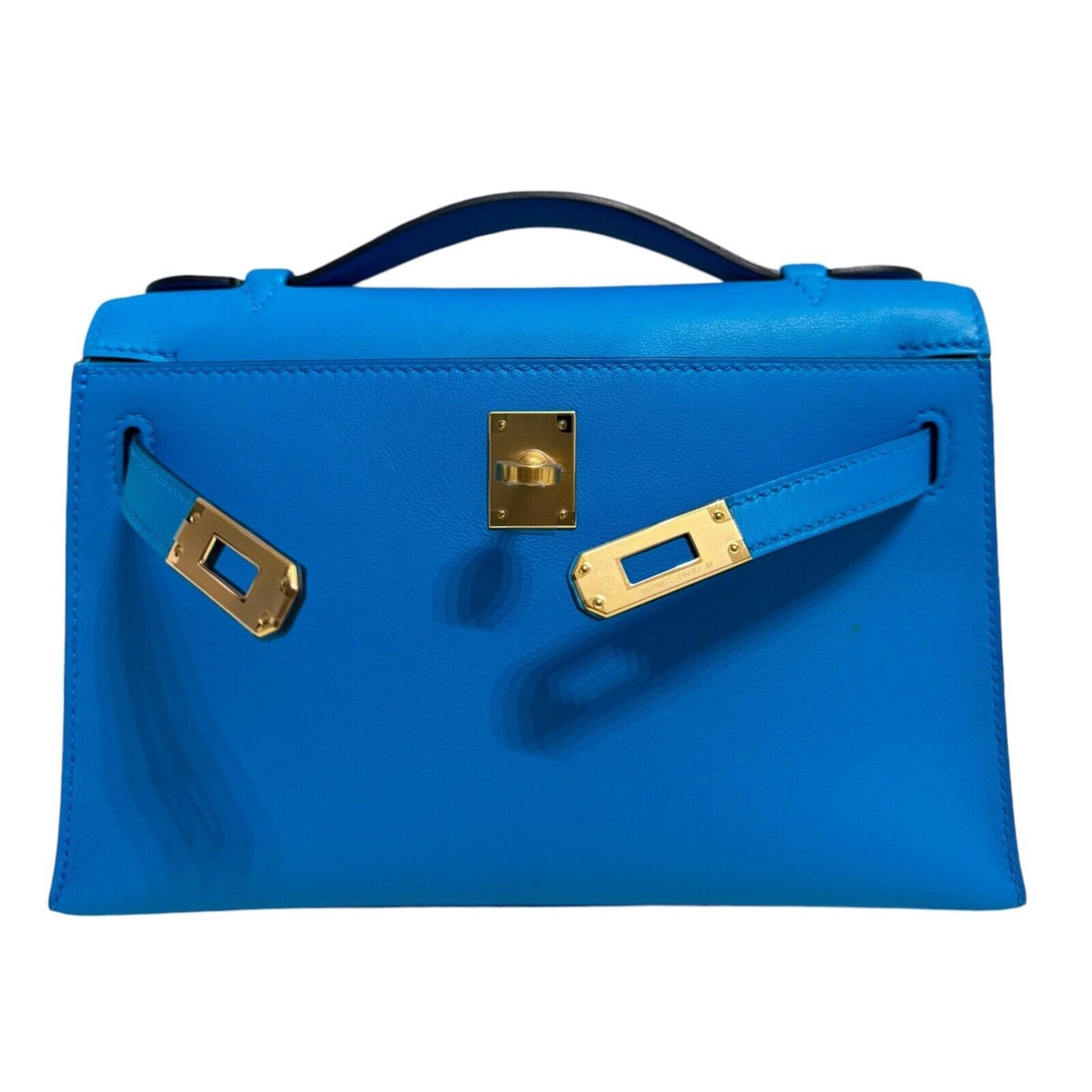 Hermès Pochette Kelly Mini Swift Blue Frida Gold Hardware