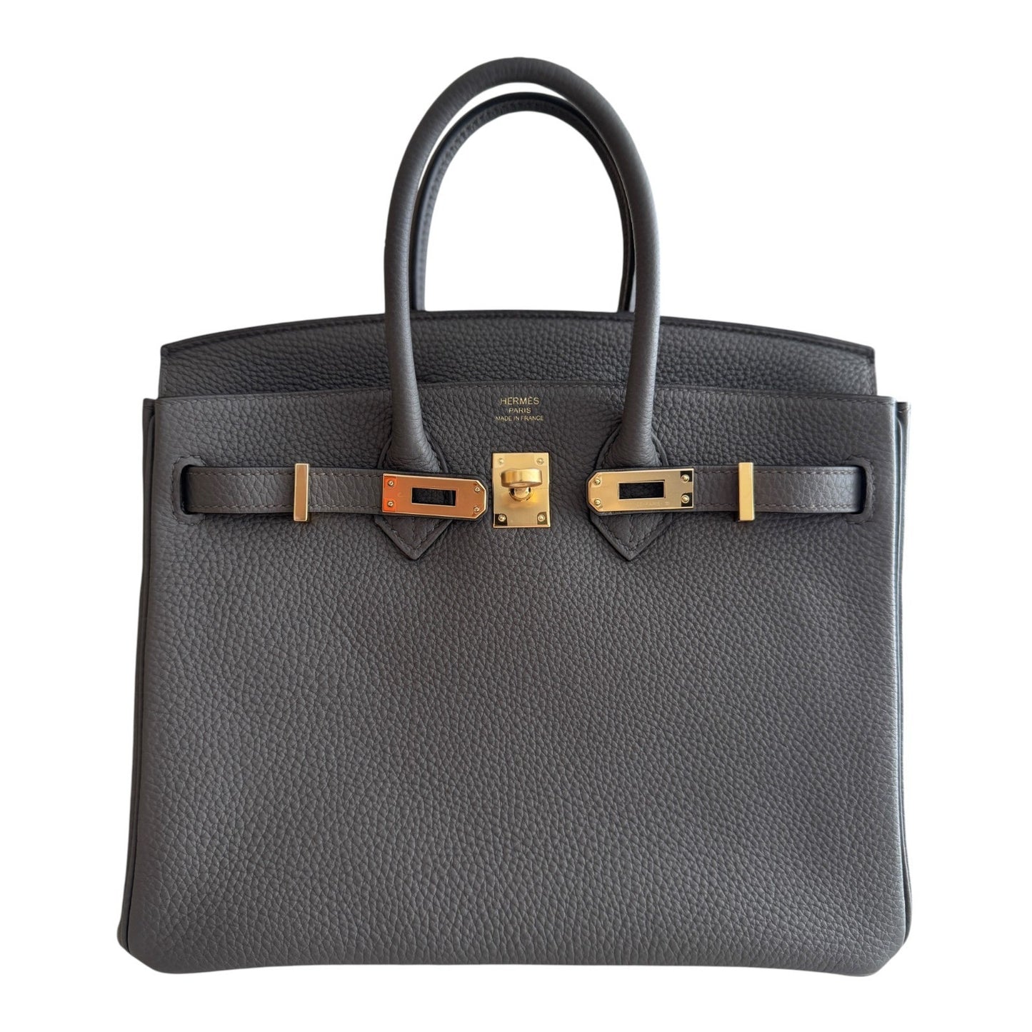 Hermes Birkin 25 Gris Etain Gray Togo Leather Gold Hardware Handbag