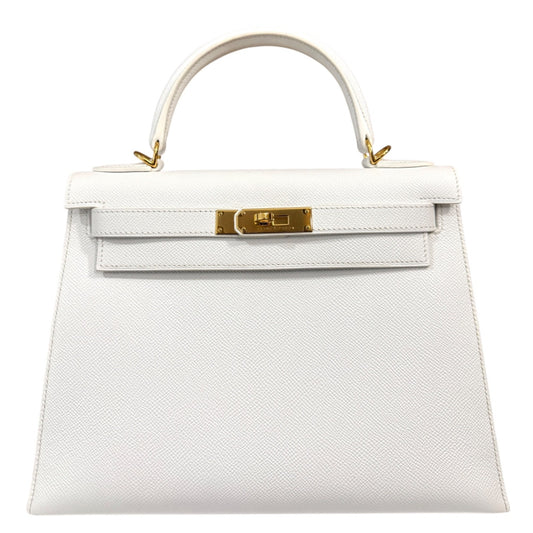 Hermes Kelly 28 Sellier White Blanc Epsom Leather Gold Hardware