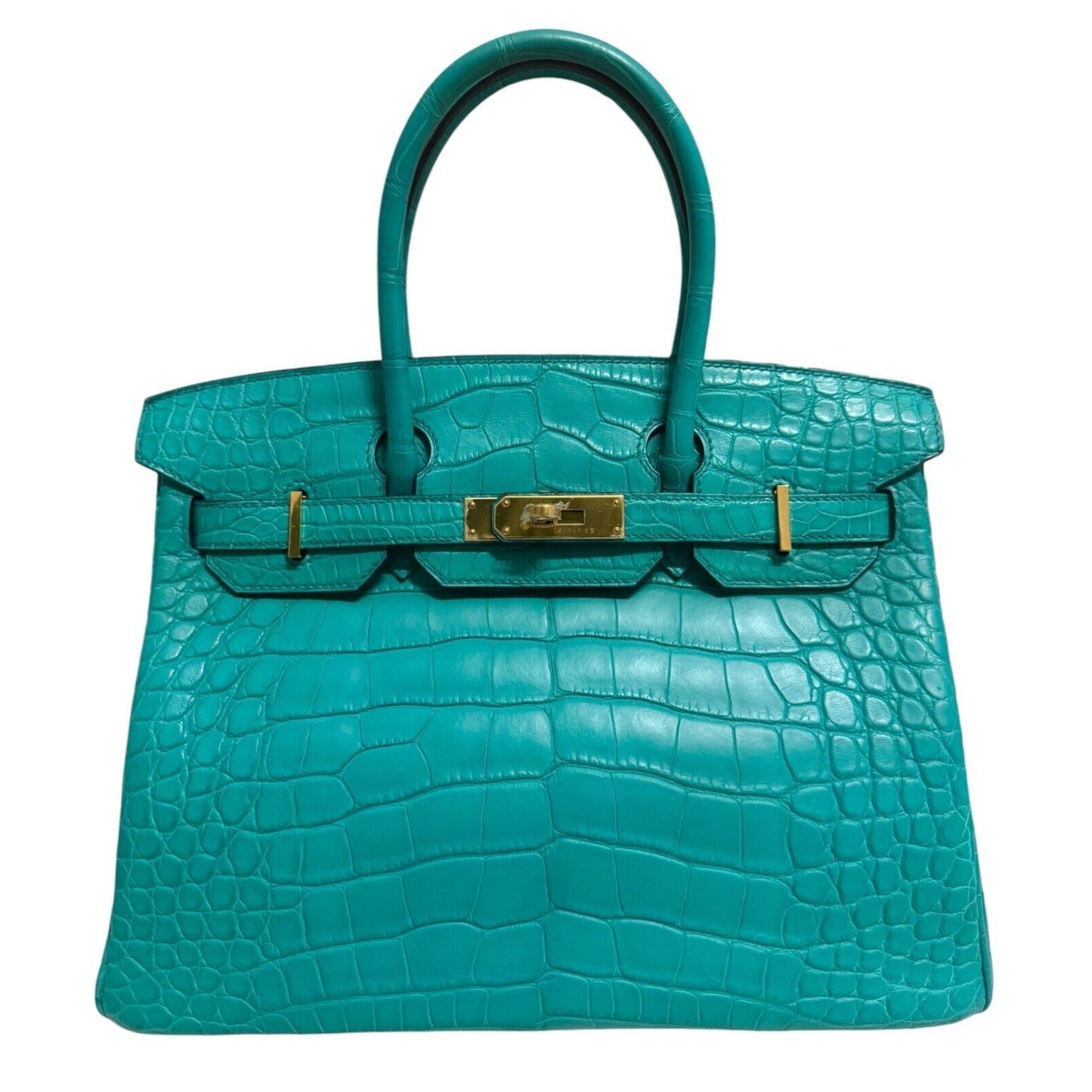 Hermes Birkin 30 Matte Alligator Blue Paon Gold Hardware