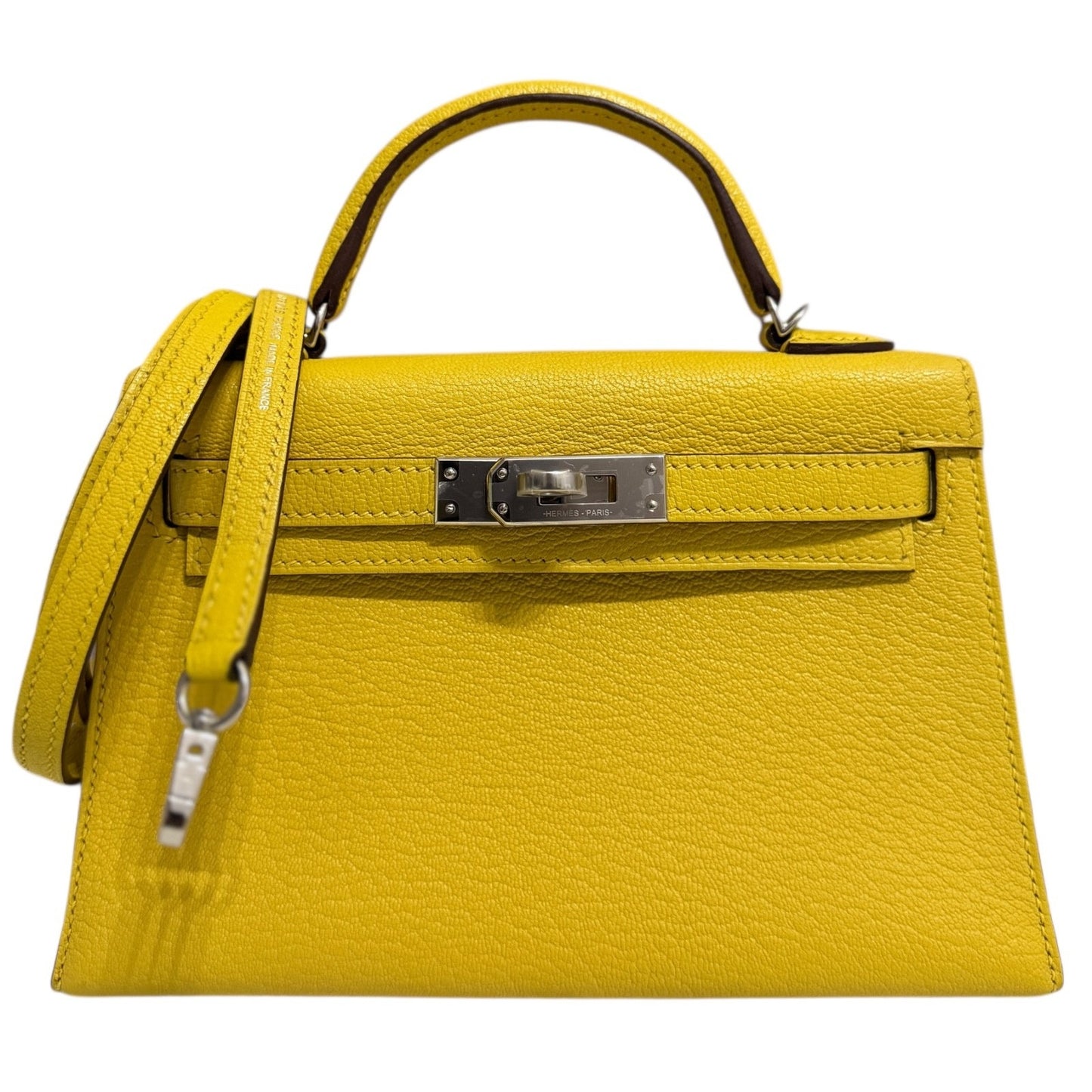 Hermes Kelly Mini 20 Verso Jaune Naples Gris Perle Chèvre Leather Palladium HWR
