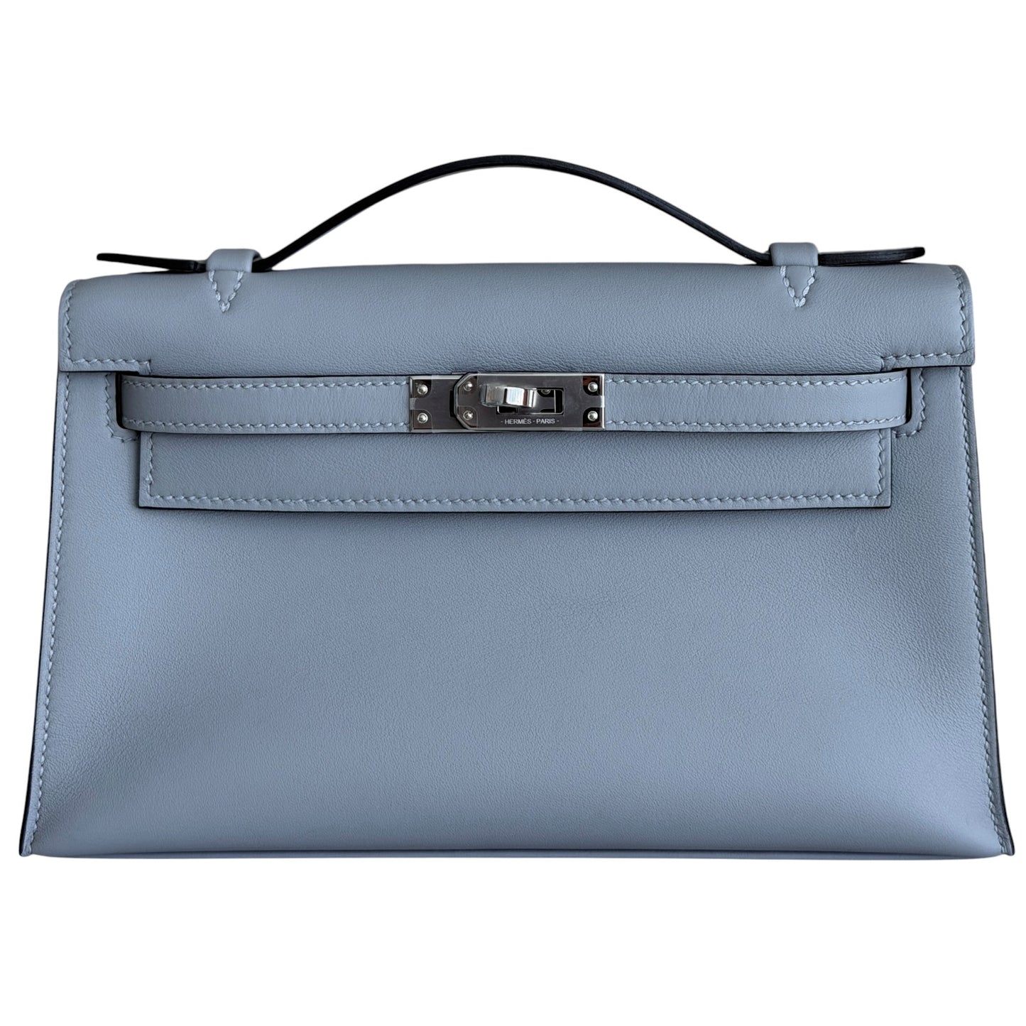 Hermes Kelly Mini Pochette Gris Pantin Gray Leather Palladium Hardware RARE