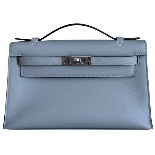 Hermes Kelly Mini Pochette Gris Pantin Gray Leather Palladium Hardware RARE