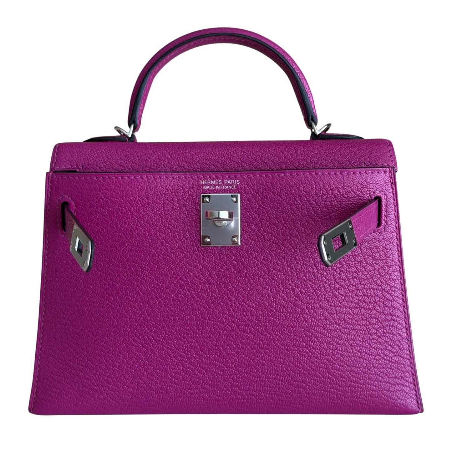 Hermes Kelly Mini 20 Rose Pourpre Pink Purple Chevre Leather Palladium Hardware