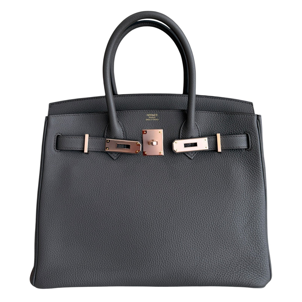 Hermes Birkin 30 Gris Eteain Gray Togo Leather Rose Gold Hardware Handbag RARE
