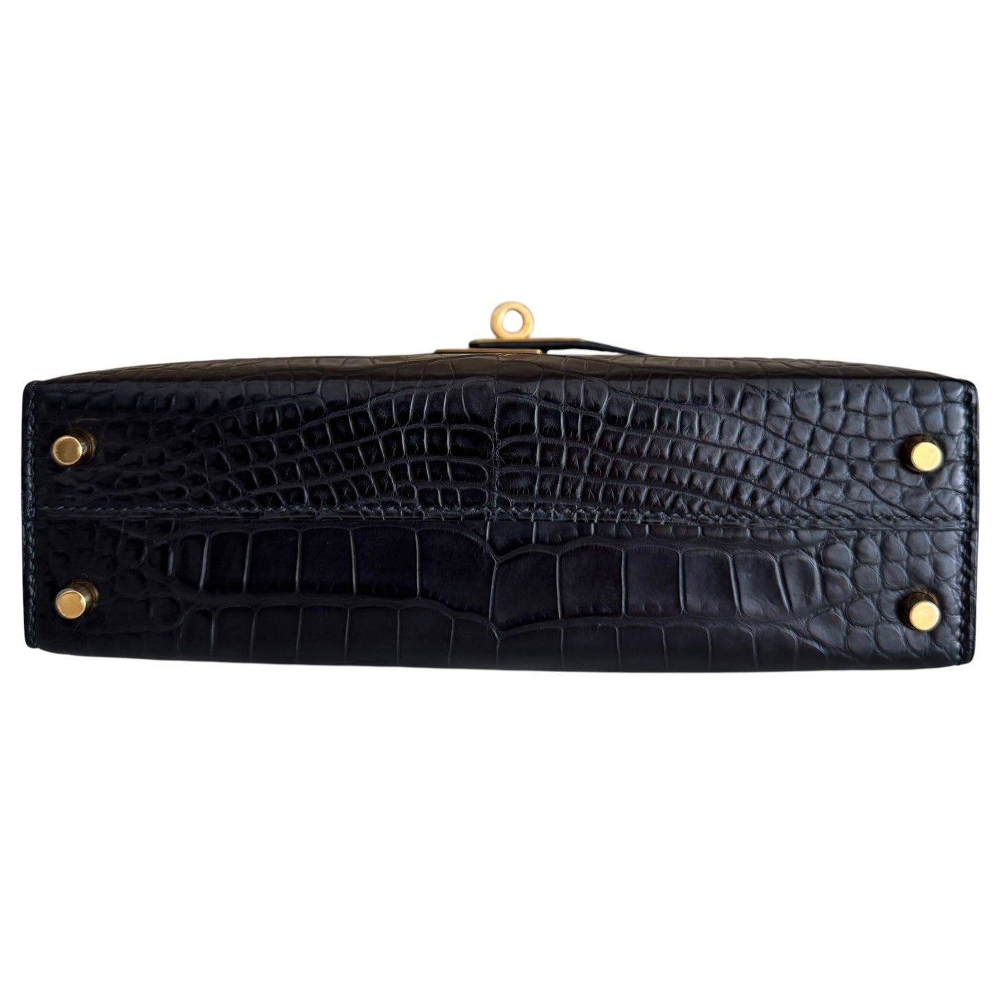 Hermes Kelly Mini 20 Matte Alligator Leather Black Noir Gold Hardware