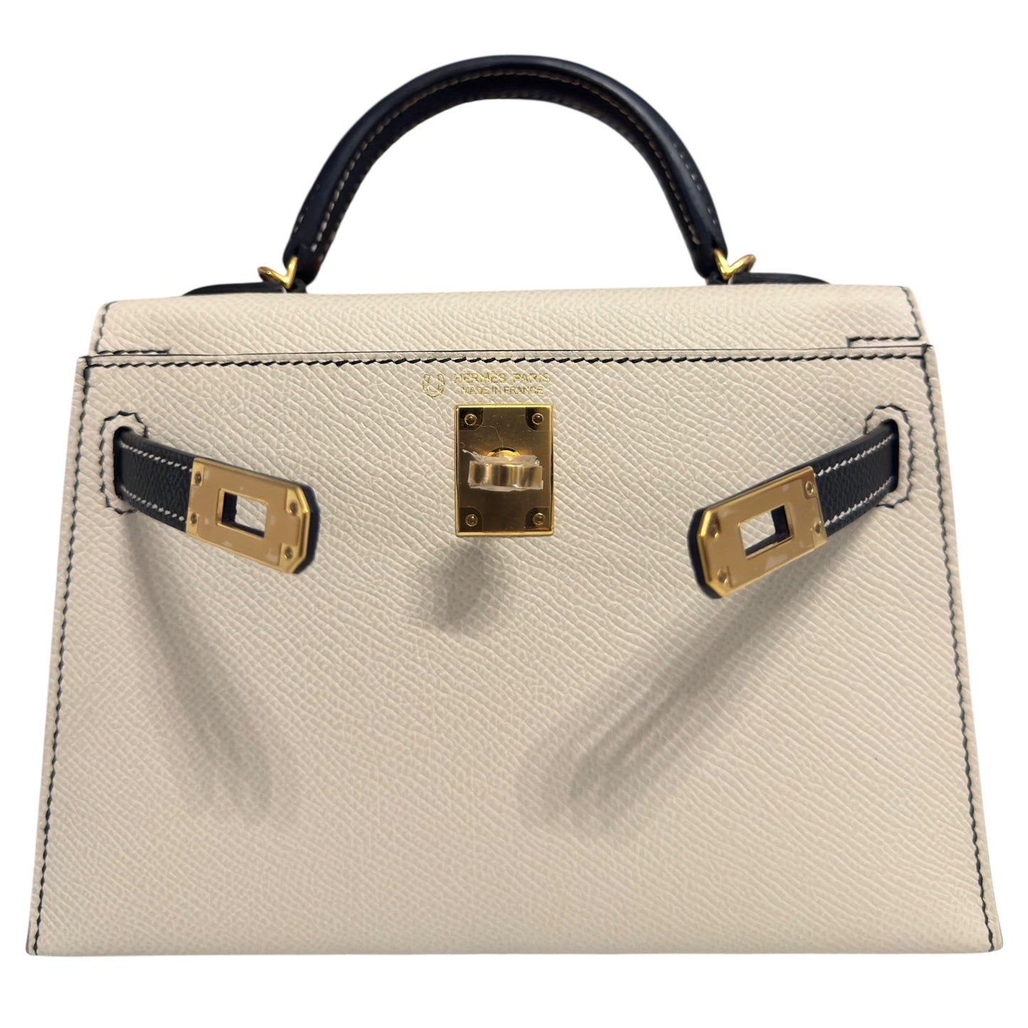 Hermes Mini Kelly Special Order Craie Black Epsom Leather Gold Hardware Rare