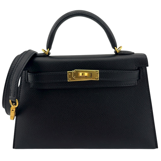 Hermes Kelly Mini 20 Black Noir Epsom Leather Gold Hardware
