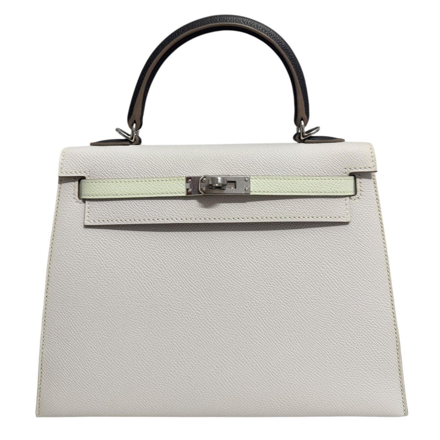 Hermes Kelly 25 Sellier Gris Pale Vert Fizz Graphite Epsom Palladium Hardware