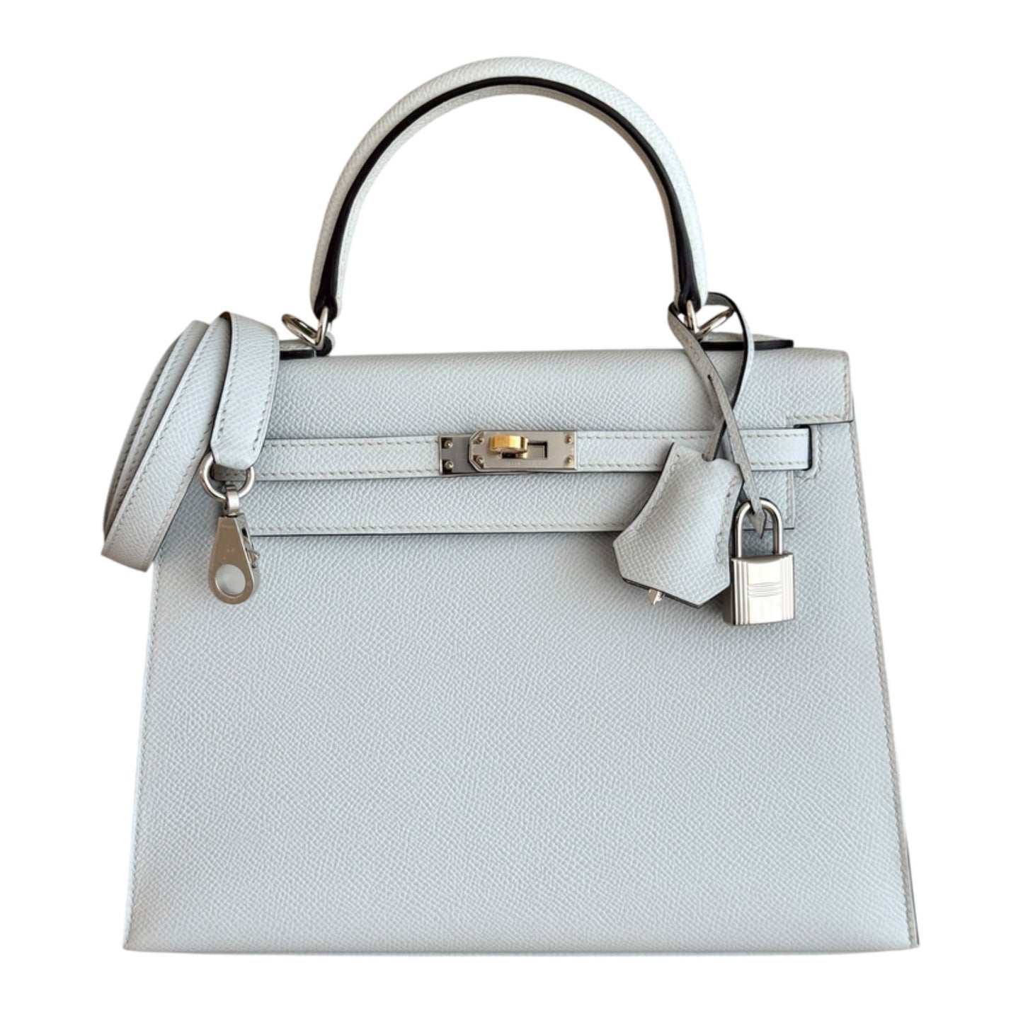 Hermes Kelly 25 Sellier Gris Platine Gray Epsom Leather Electrum Hardware