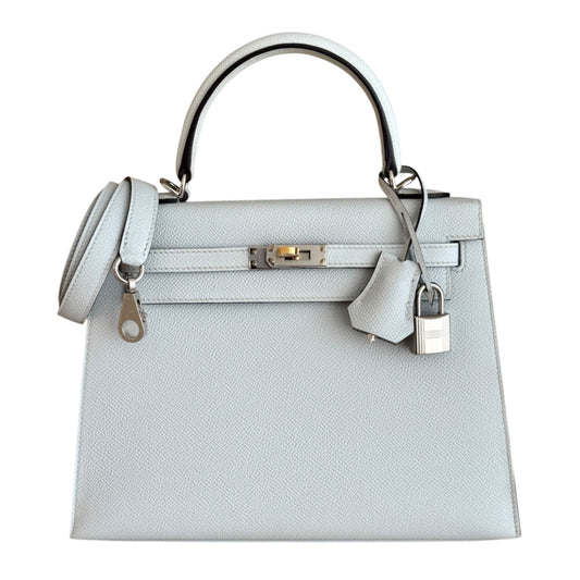 Hermes Kelly 25 Sellier Gris Platine Gray Epsom Leather Electrum Hardware