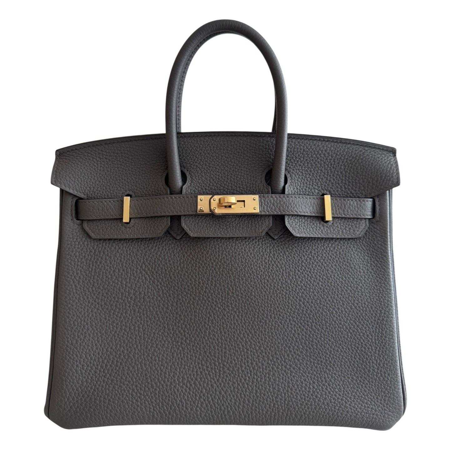 Hermes Birkin 25 Gris Etain Gray Togo Leather Gold Hardware Handbag