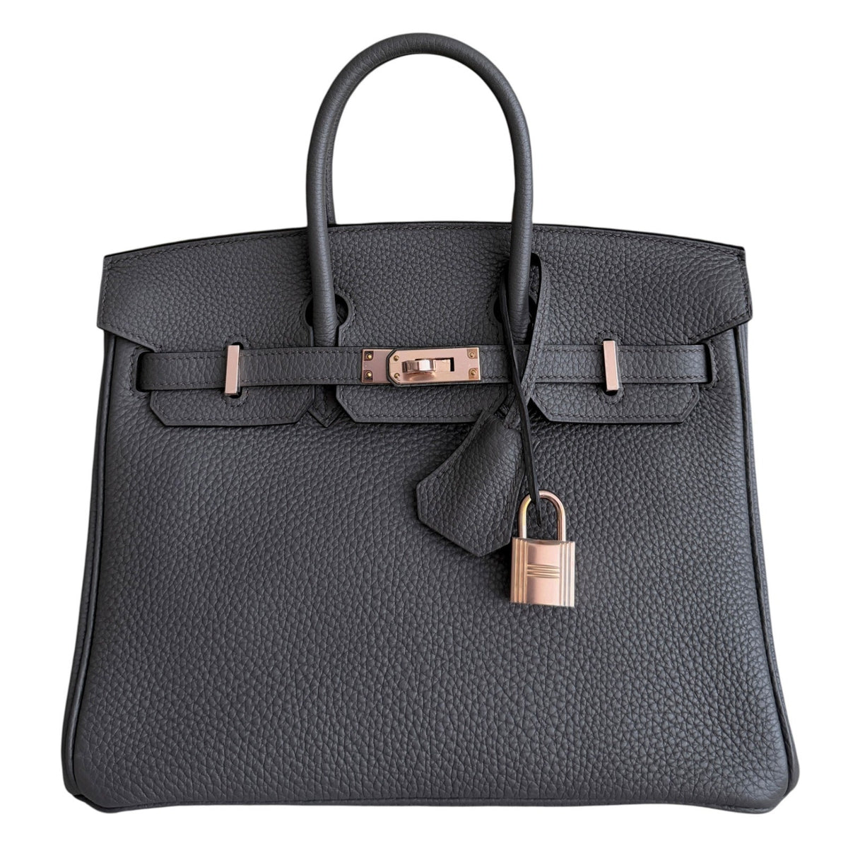 Hermes Birkin 25 Etain Gris Gray Togo Leather Rose Gold Hardware RARE