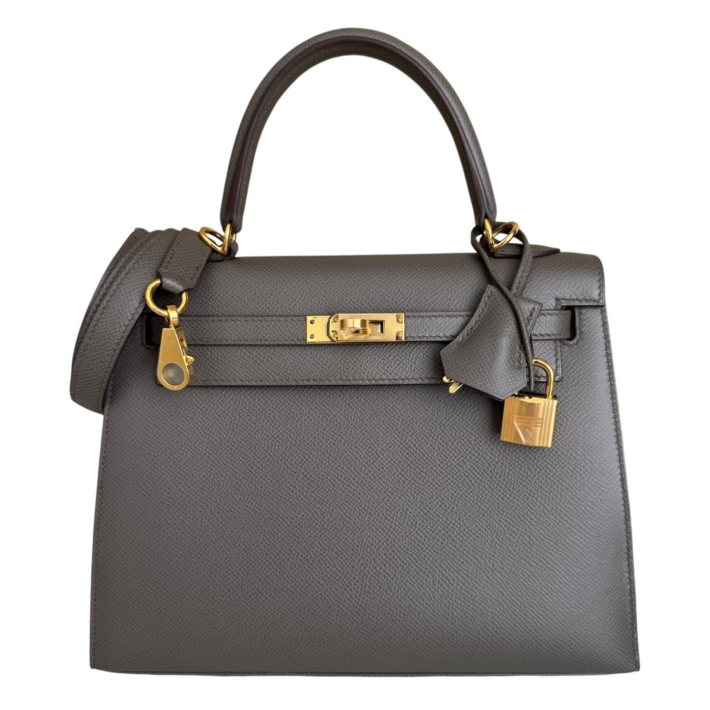 Hermes Kelly 25 Sellier Etain Gray Epsom Leather Gold Hardware