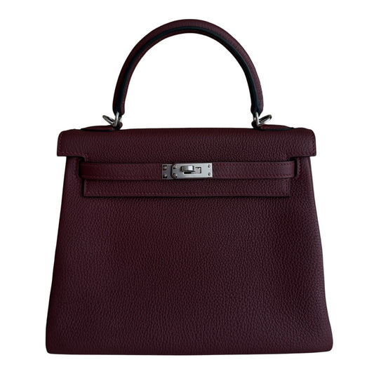 Hermes Kelly 25 Rouge H Red Togo Leather Palladium Hardware RARE