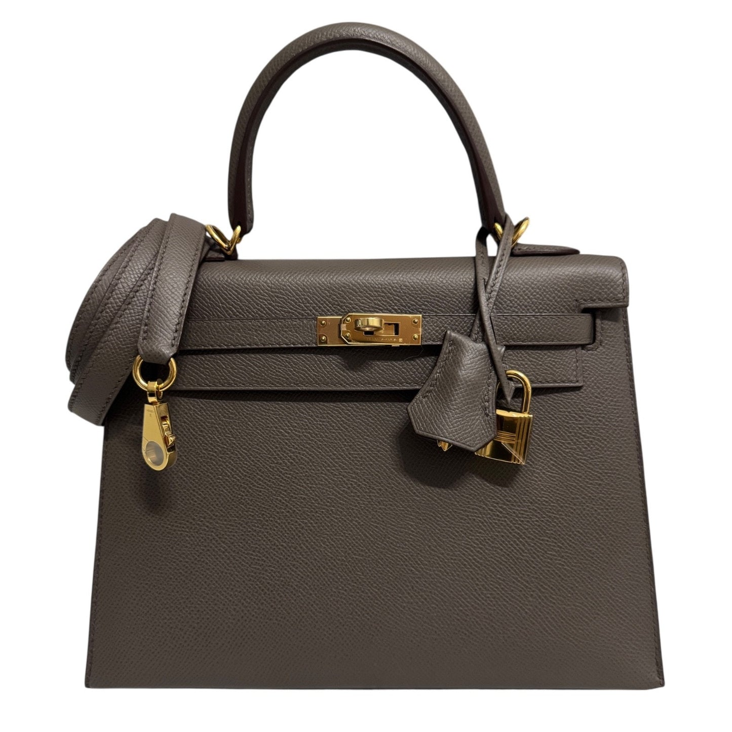 Hermes Kelly 25 Sellier Etain Gray Gris Epsom Leather Gold Hardware