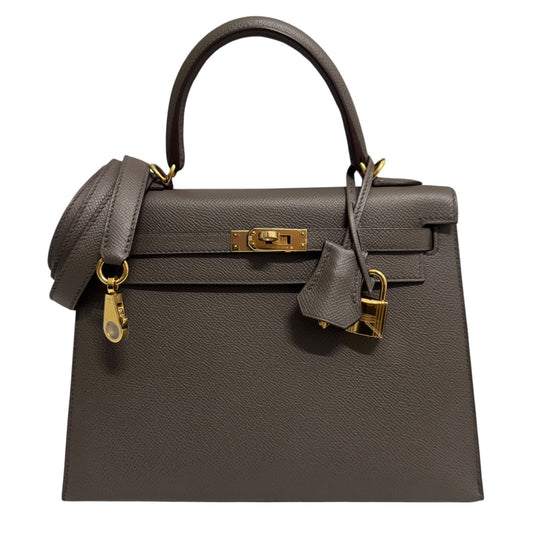 Hermes Kelly 25 Sellier Etain Gray Gris Epsom Leather Gold Hardware