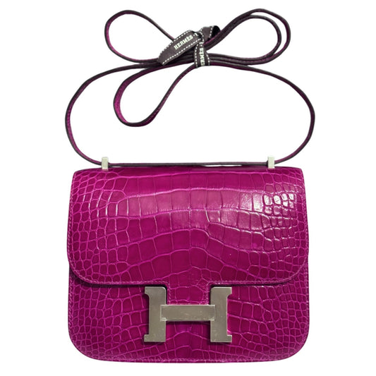 Hermès Constance 18 Mini Rose Scheherazade Shiny Alligator Palladium Hardware
