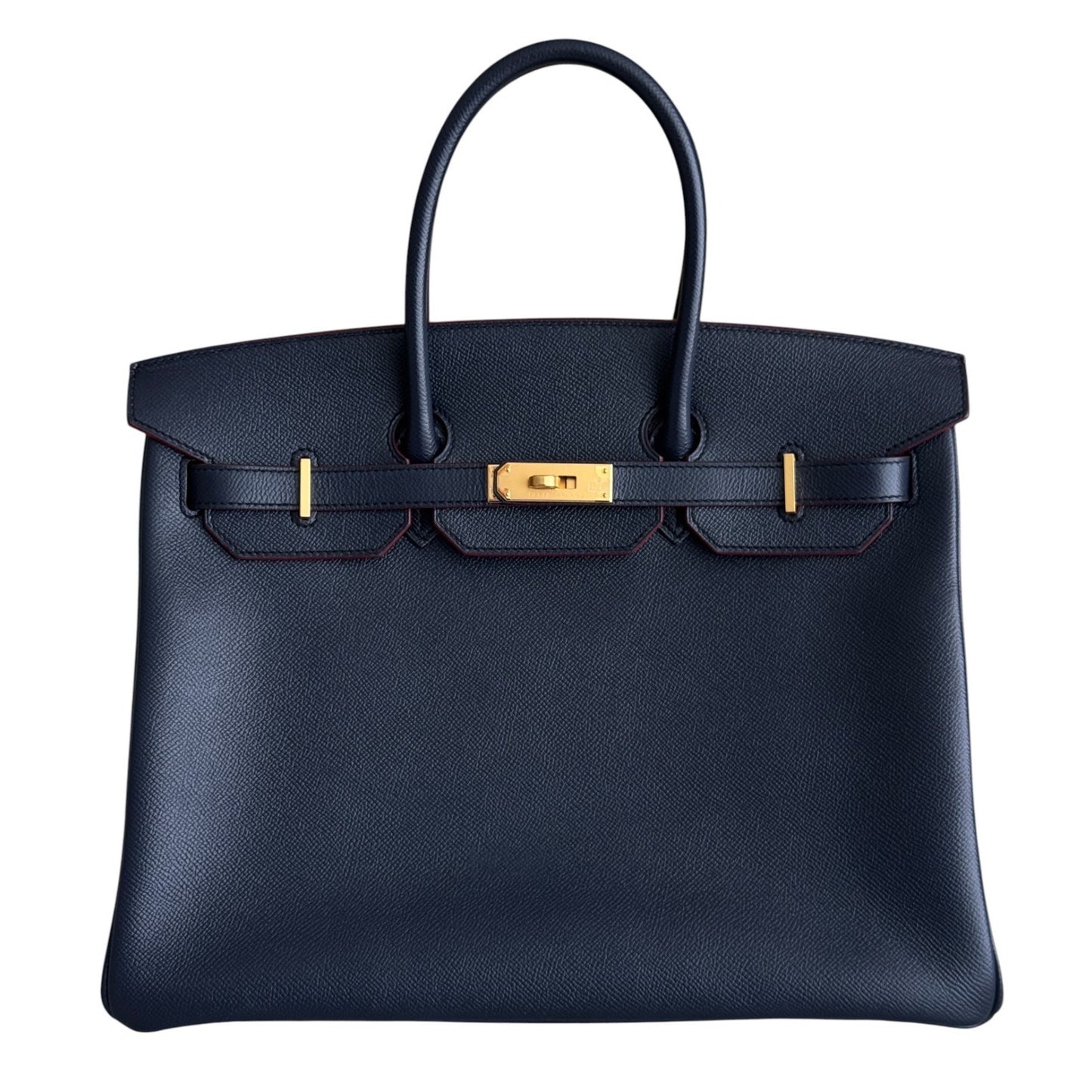 Hermes Birkin 35 Blue Indigo Rouge H Contour Epsom Leather Gold Hardware RARE