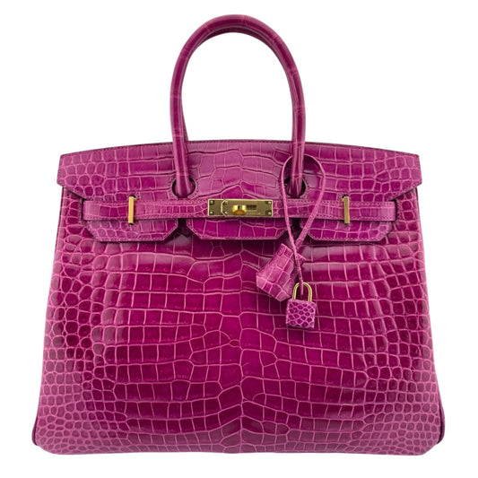 Hermes Birkin 35 Rose Scheherazade Pink Porous Crocodile Gold Hardware
