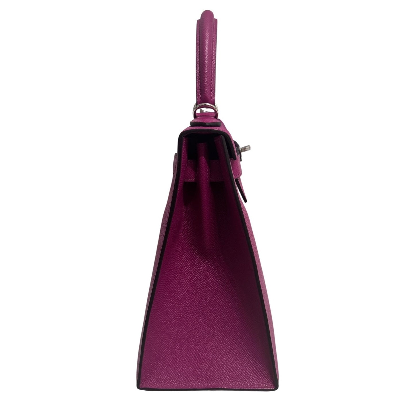 Hermes Kelly 28 Sellier Rose Pourpre Pink Purple Epsom Leather Palladium