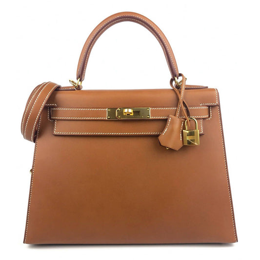 Hermes Kelly 28 Sellier Barenia Fauve Tan Leather Gold Hardware