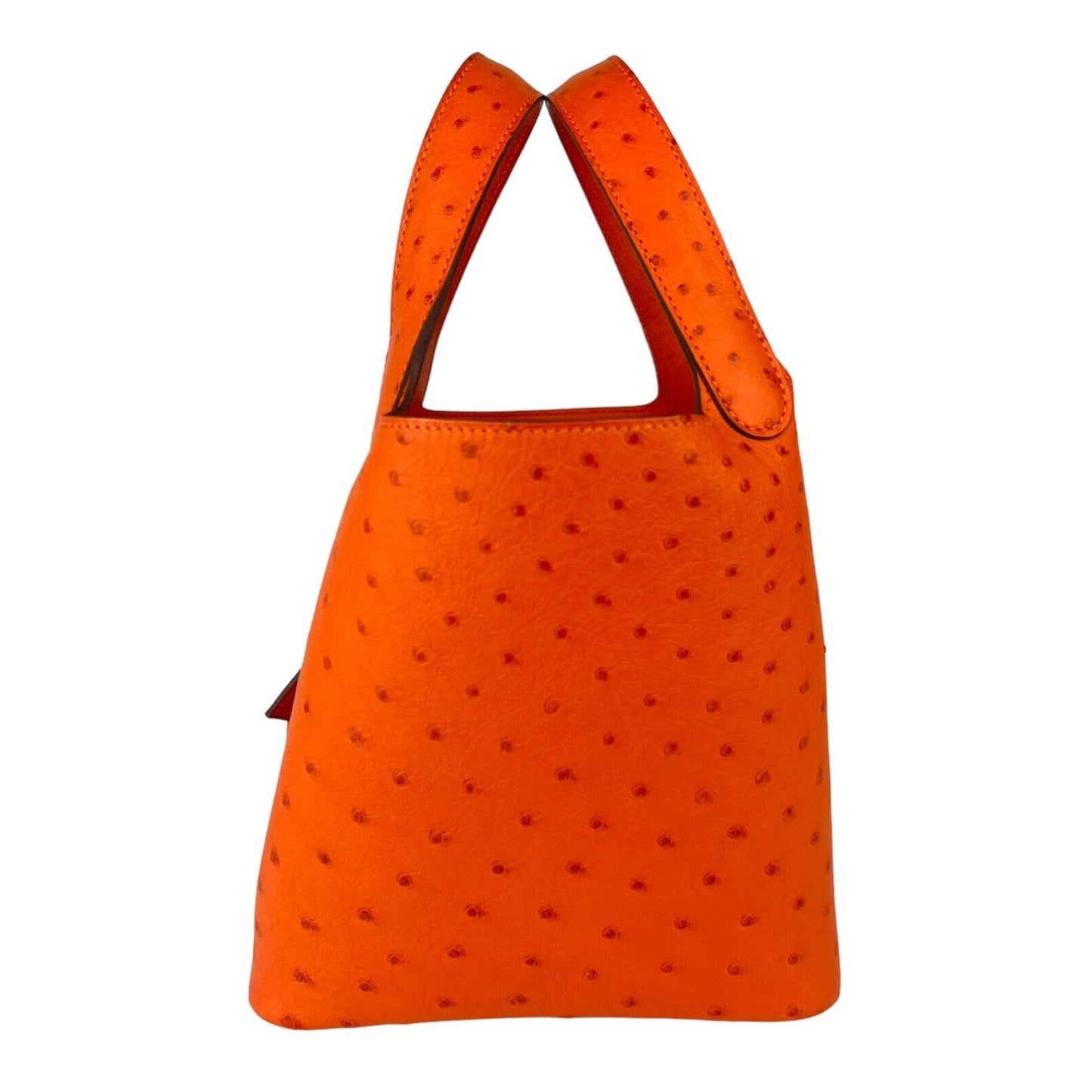 Hermes Picotin Lock 18 Tangerine Orange Ostrich Palladium Hardware Bag Handbag